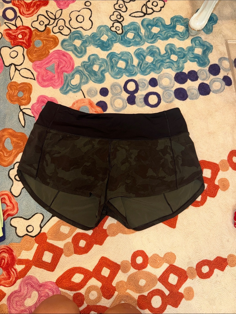 lululemon athletica Olive Green Camo Athletic Shorts with Black Waistband